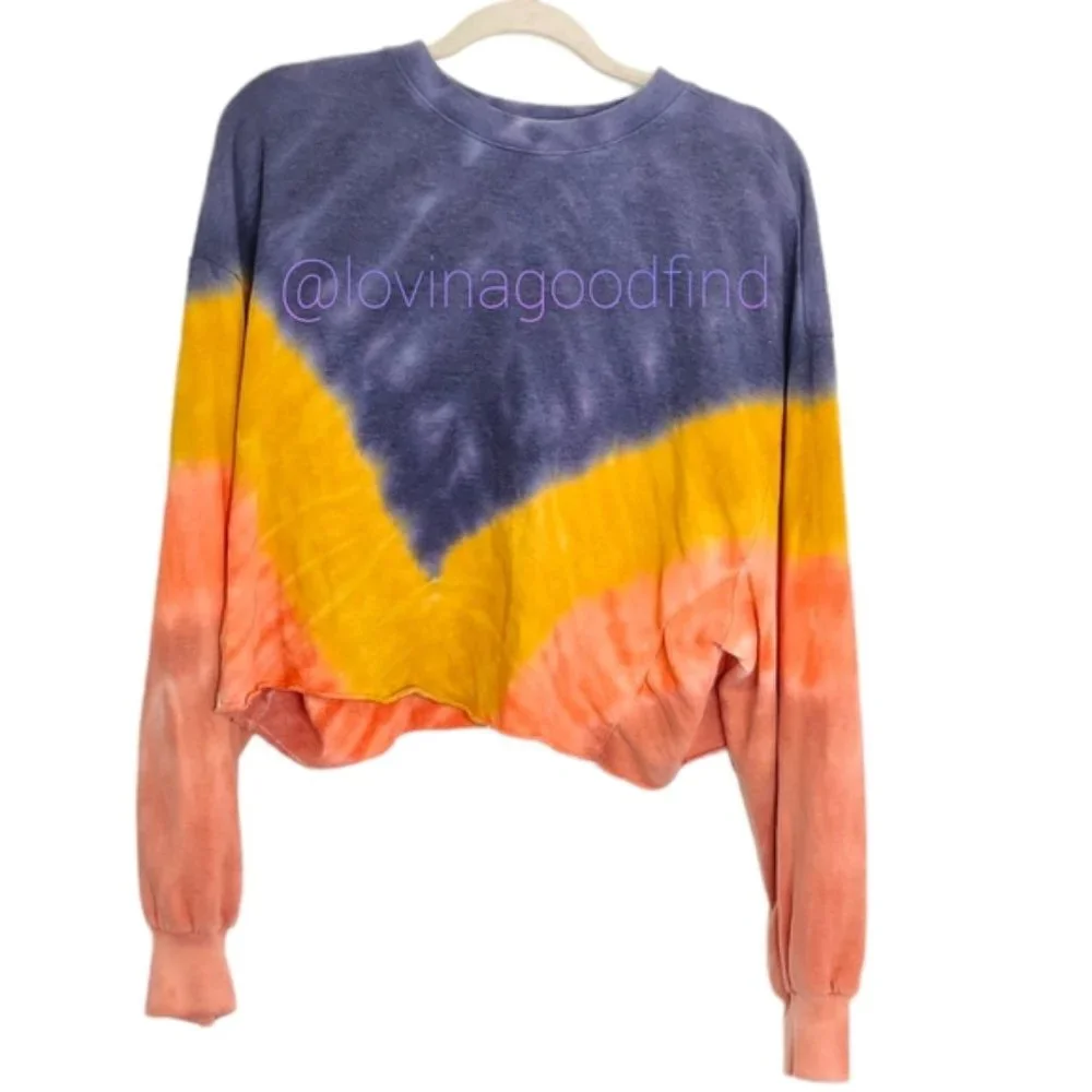 VS PINK Tie Dye Tricolor Crop Oversized Sweatshirt EUC sz M - Picture 8 of 9